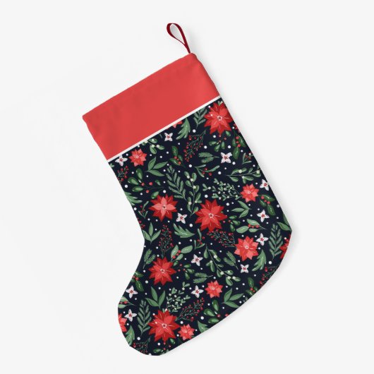 Petite Chaussette De Noël Elégant Motif Poinsettia Personnalisé (Dos (Accrochage))