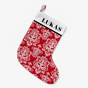Petite Chaussette De Noël Elégant motif rouge blanc Damas
