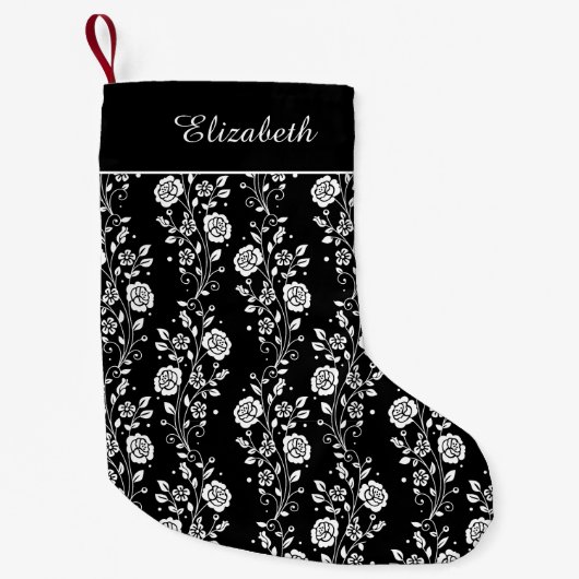 Petite Chaussette De Noël Élégant Nom Floral Noir Et Blanc (Devant)
