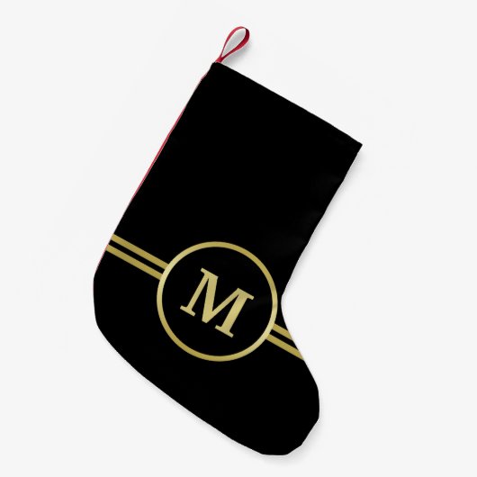 Petite Chaussette De Noël Élégant or Monogramme personnalisé sur noir (Devant (Accrochage))