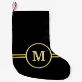 Petite Chaussette De Noël Élégant or Monogramme personnalisé sur noir (Devant)