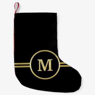 Petite Chaussette De Noël Élégant or Monogramme personnalisé sur noir