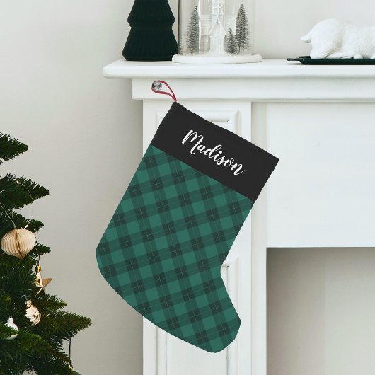 Petite Chaussette De Noël Élégant Plaid Vert Personnalisé