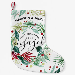 Petite Chaussette De Noël Élégant premier Noël Engagé Verdure Wreath