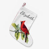 Petite Chaussette De Noël Elégant Red Cardinal Bird & Name en Script (Devant (Accrochage))