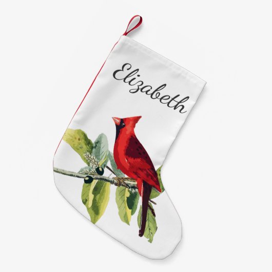 Petite Chaussette De Noël Elégant Red Cardinal Bird & Name en Script (Devant (Accrochage))