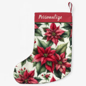 Petite Chaussette De Noël Elegant Red Poinsettia Flowers Personalized (Dos)