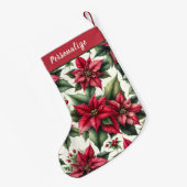 Petite Chaussette De Noël Elegant Red Poinsettia Flowers Personalized (Dos (Accrochage))