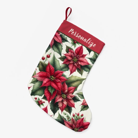 Petite Chaussette De Noël Elegant Red Poinsettia Flowers Personalized (Devant (Accrochage))