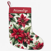 Petite Chaussette De Noël Elegant Red Poinsettia Flowers Personalized (Devant)