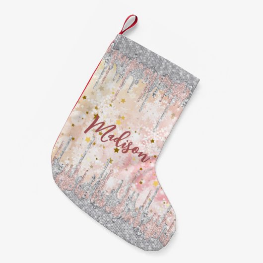 Petite Chaussette De Noël Élégant rose en or d'argent goutte parties scintil (Devant (Accrochage))