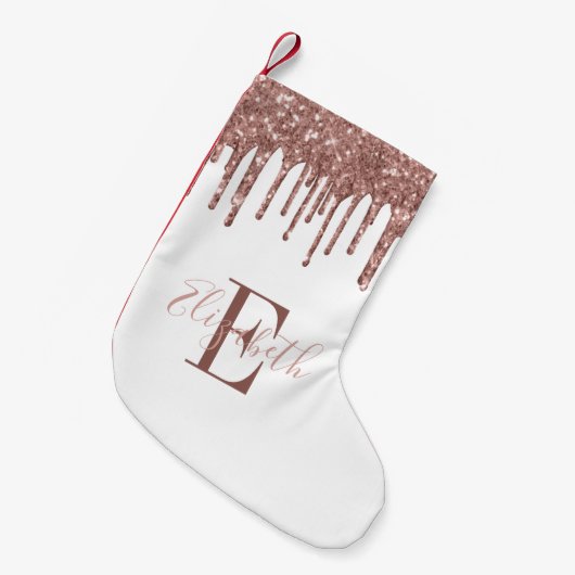 Petite Chaussette De Noël Élégant Rose Monogram Parties scintillant Or (Devant (Accrochage))