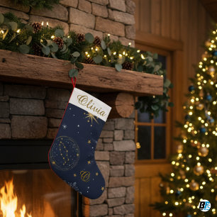 Petite Chaussette De Noël Élégante Constellation Or Navy, Céleste Étoilée