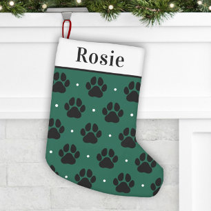 Petite Chaussette De Noël Élégante empreinte de patte verte et noire nom d'a