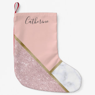 Petite Chaussette De Noël Elégante parties scintillant d'or rose géométrique