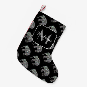 Petite Chaussette De Noël Élément de mosaique argenté brillant Monogramme él