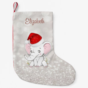 Petite Chaussette De Noël Éléphant Bébé Avec Casquette De Père Noël, Bokeh P