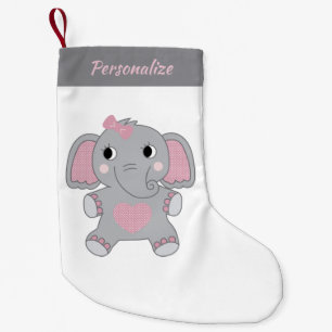 Petite Chaussette De Noël Éléphant de bébé animé gris et rose pour Noël