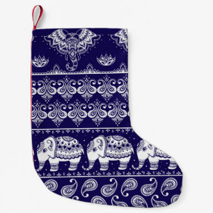 Petite Chaussette De Noël Elephant, paisley : motif vintage tribal.