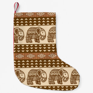 Petite Chaussette De Noël Eléphants ethniques Motif Vintage géométrique
