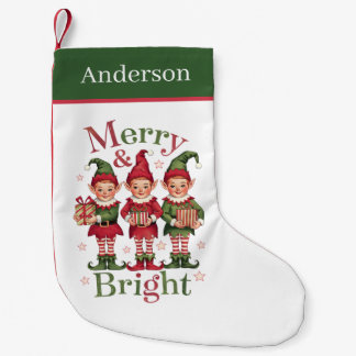 Petite Chaussette De Noël Elfe de Noël joyeux et lumineux ajouter un nom
