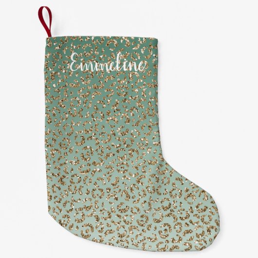 Petite Chaussette De Noël Empreinte de léopard de Parties scintillant Emeral (Devant)