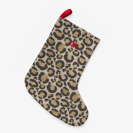 Petite Chaussette De Noël Empreinte de léopard Red Monogram INITIALS Chic Ho (Devant (Accrochage))