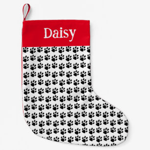 Petite Chaussette De Noël Empreinte de patte de nom personnalisé