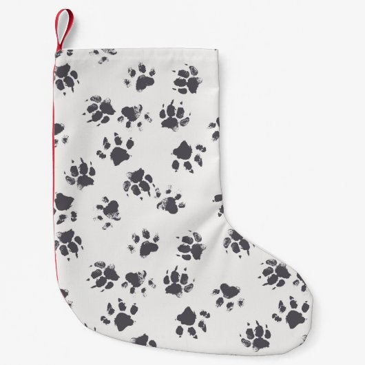Petite Chaussette De Noël Empreintes Paw : Chien Monochrome Sans Seamless. (Devant)