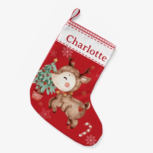Petite Chaussette De Noël En vichy rouge mignon Roudolphe Nose Reindeer Roug (Devant (Accrochage))