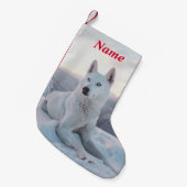 Petite Chaussette De Noël Enchanter le Chien Husky Blanc dans la neige (Devant (Accrochage))