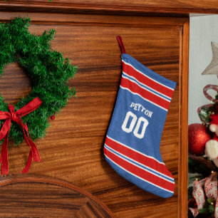 Petite Chaussette De Noël Équipe de football de bleu, rouge et blanche