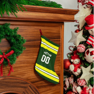 Petite Chaussette De Noël Équipe de football verte et jaune personnalisée