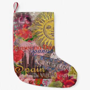 Petite Chaussette De Noël Espagne Vintage Soleil Voyage Collage Rétro Europe