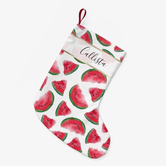 Petite Chaussette De Noël Eté Rouge Vert pastèque Motif d'aquarelle (Devant (Accrochage))