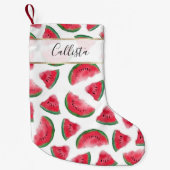 Petite Chaussette De Noël Eté Rouge Vert pastèque Motif d'aquarelle (Devant)
