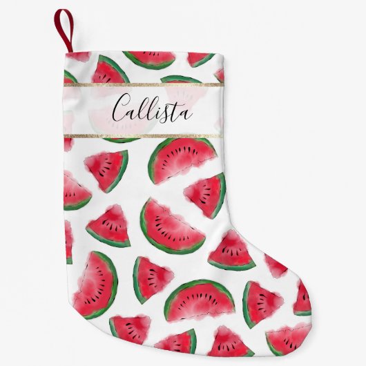 Petite Chaussette De Noël Eté Rouge Vert pastèque Motif d'aquarelle (Devant)