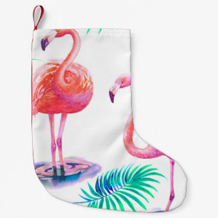 Petite Chaussette De Noël Été tropical avec flamants roses feuilles de palmi