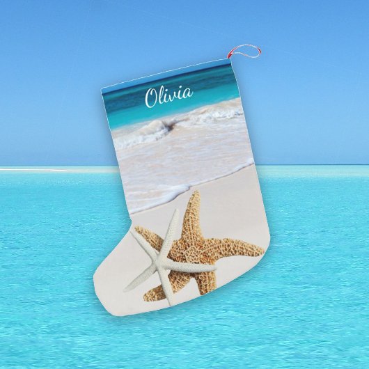 Petite Chaussette De Noël Étoile de mer Océan Double Face Avec Nom