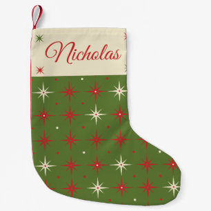 Petite Chaussette De Noël Étoile de Noël verte contemporaine vintage & nom