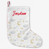 Petite Chaussette De Noël Etoiles de lune d'aquarelle et Motif de nuage (Devant)