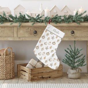 Petite Chaussette De Noël Étoiles de mer côtières et ornements de coquillage