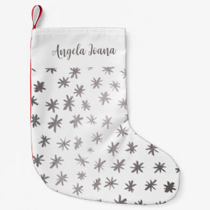 Petite Chaussette De Noël étoiles métalliques avec nom - argent