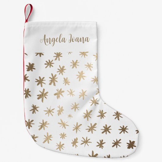 Petite Chaussette De Noël étoiles métalliques avec nom - or (Devant)