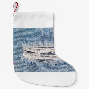 Petite Chaussette De Noël Faded jeans bleus déchirés, Textures déchiré jeans