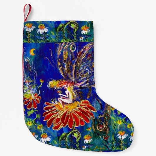 PETITE CHAUSSETTE DE NOËL FAERY DE NUIT SUR LA FLEURS ROUGE (Devant)
