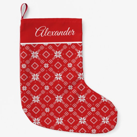 Petite Chaussette De Noël Fair Isle Floral Motif Rouge (Devant)