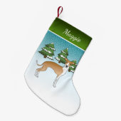 Petite Chaussette De Noël Faune Et Blanc Italien Greyhound En Forêt D'Hiver (Devant (Accrochage))