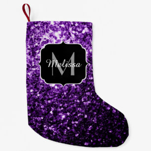 Petite Chaussette De Noël Faux brillant violet foncé paillettes scintillante
