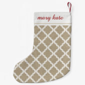 Petite Chaussette De Noël Faux Burlap rustique et Quatrefoil Marocain blanc (Dos)
